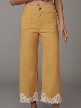 MAEVE ANTHROPOLOGIE THE COLETTE WIDE LEG CROPPED FLORAL BOTTOM PANTS SIZE 32